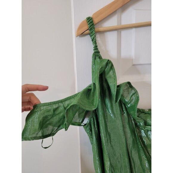 Anthropologie Maeve Metallic Ruffled One-Shoulder Color Block Belted Midi Dress - Picture 4 of 10